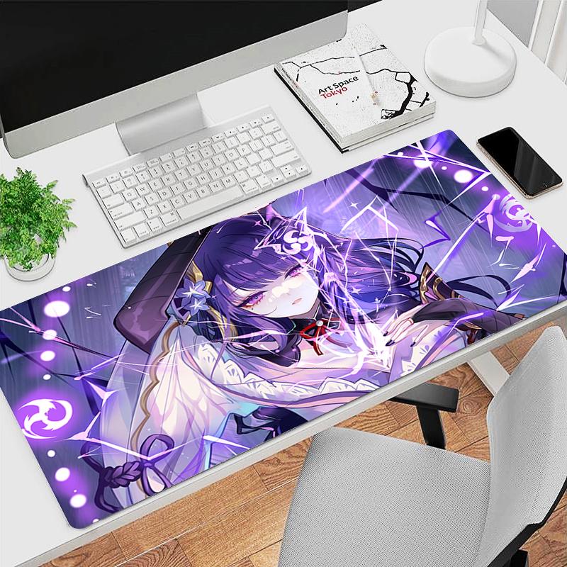 Gaming Mouse Pad Antislip Stitched Edges Purple Anime Girl Artwork Print Keyboard Pad for Gamer Home Office Desk Mat