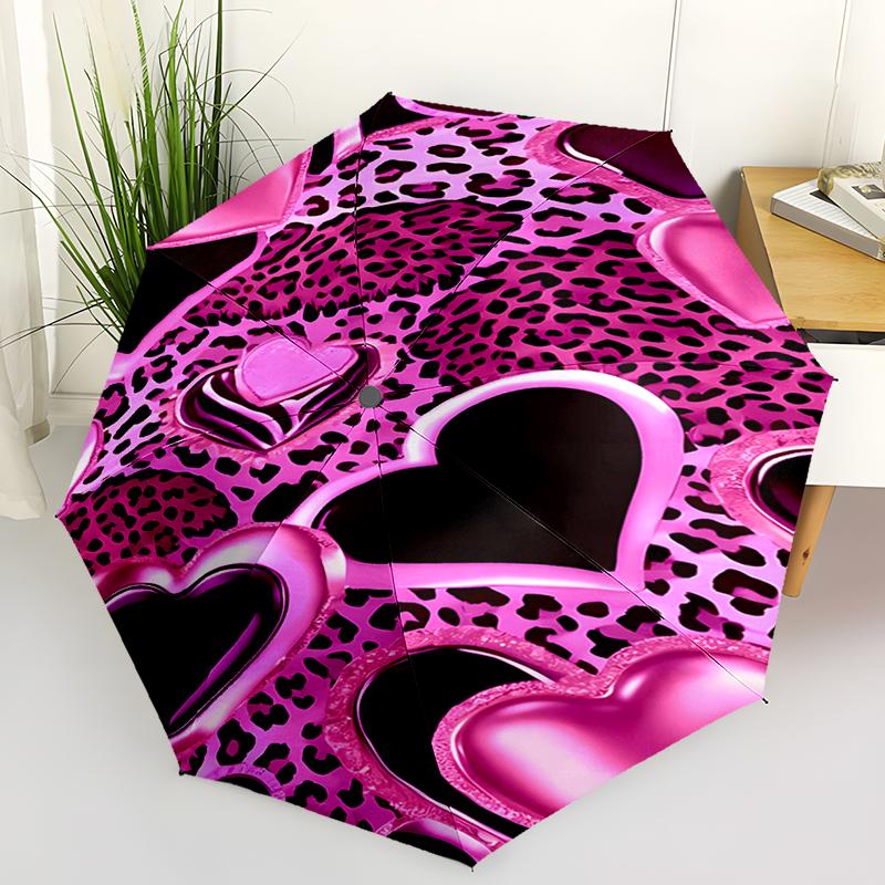 1pc Colorful Leopard Print Pattern Umbrella Portable Folding Umbrella Iron Frame Hole Bone Structure Outdoor Home Umbrella