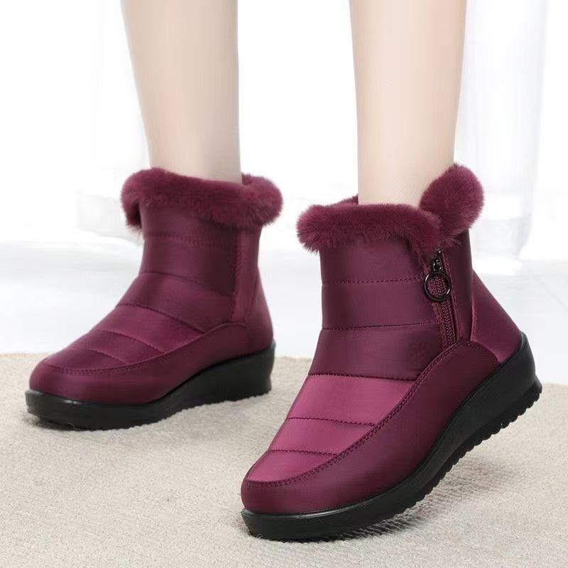 Women Winter New Flat sole High Top Snow Boots Thick Sole Non Slip Waterproof Thicken Plush Keep Warm Elderly Cotton Boots