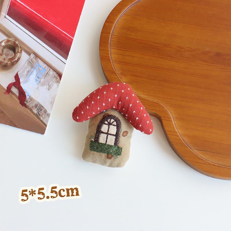 Korean Mori Series Floral Brooch: Handmade Cotton Linen with Apple, Mushroom, and Bear Design