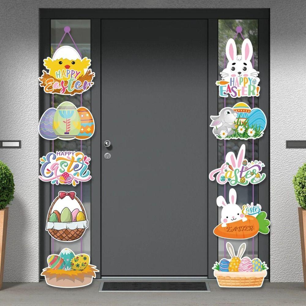 10Pcs/set Carrot Pattern Easter Door Pendant Bunny Paper Door Hanging  Easter Party