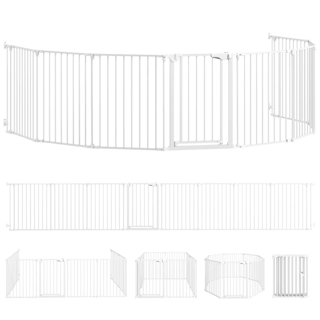 PawHut Metal Safety Gate Foldable and Modular Enclosure for Dogs and Children 8 Panels 61 X 75 Cm White