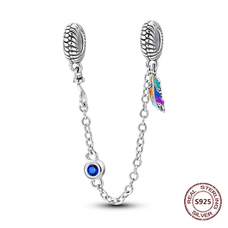 925 Silver Star Moon Bracelet Ocean Safety Chain with Colored Zircon Beads DIY Fine Jewelry for Women