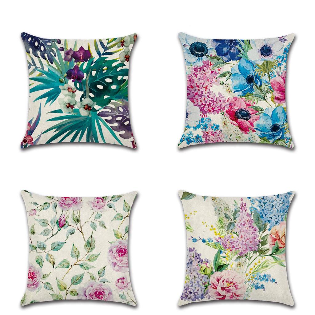 Classic 18'' Green Tropical Plant Cotton Linen Cushion Cover For Stylish Living