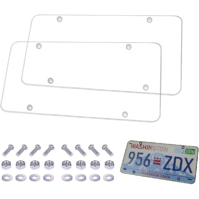 Clear License Plate Covers, Unbreakable License Plate Covers Frame, Clear License Plate Protector, Fits Any Standard US Plates, Screws Included, 2