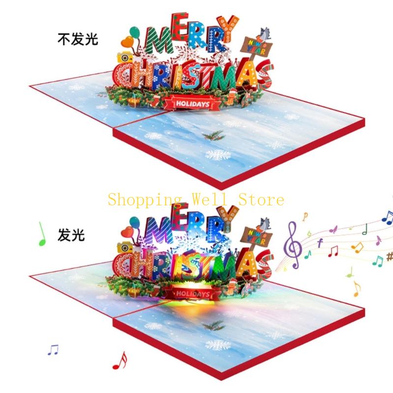 KX4B Festival Musical Holiday Greeting Card with Twinkling Lights Christmas Card