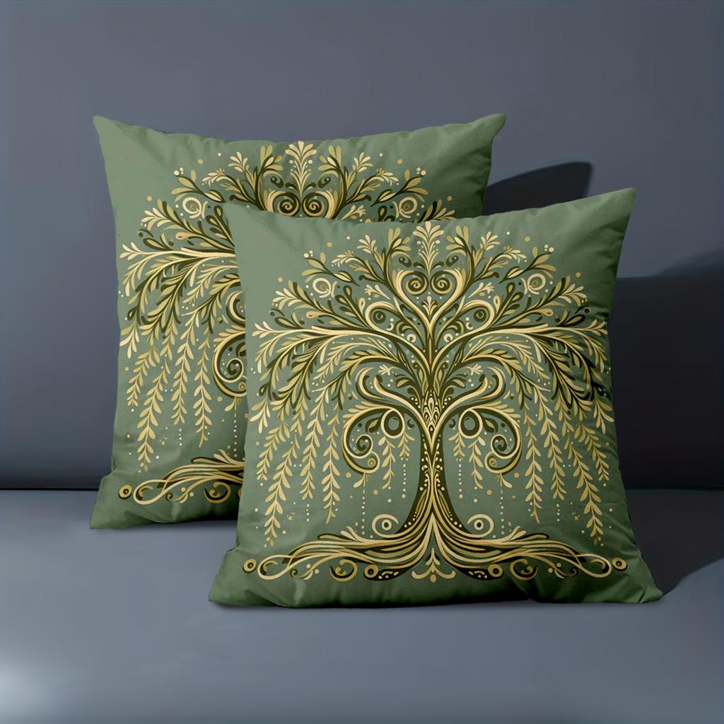 1 Pieces Green Pillows With Golden Tree Pattern Decor Polyester pillowcase, sofa decorative cushion cov Headboard Pillow