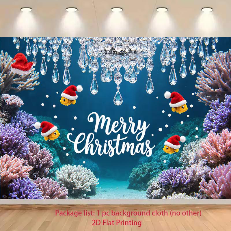 

2D Ocean Christmas Backdrop for Beach & Coastal Christmas Event Decor 47.2x31.5inch/120*80cm