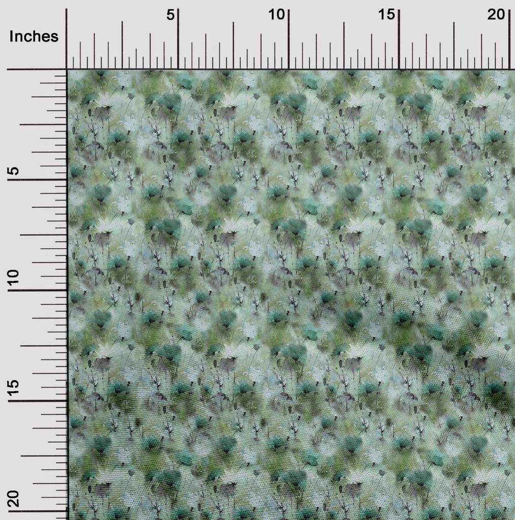 oneOone Cotton Flex Green Fabric Abstract Watercolor Floral Dress Material Fabric Print Fabric By The Yard 40 Inch