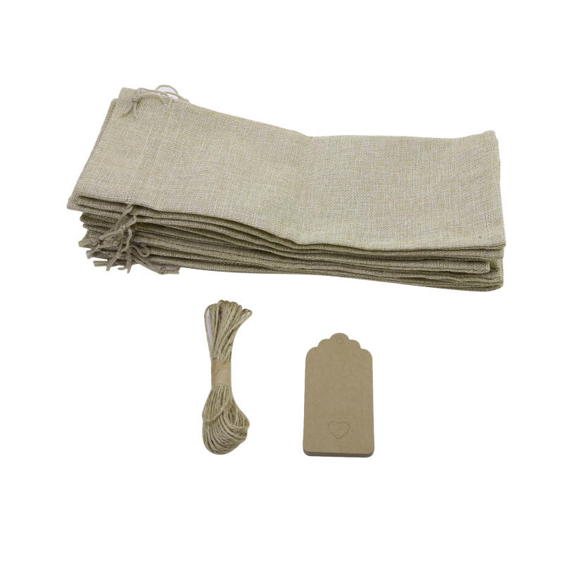 10 Pieces Burlap Wine Bags Jute Wine Bottle Bags with Drawstrings Reusable Gift Bags with Tags for Party Blind Tasting Birthday