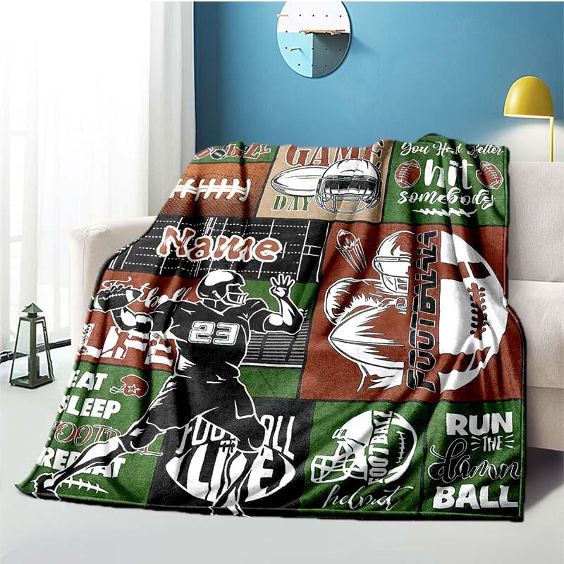 Rugby Game Customize Your Name Blanket Used For Chair Office Sofa Bed Camping Soft And Warm Giving Friends And Relatives Birthday Graduation Gift
