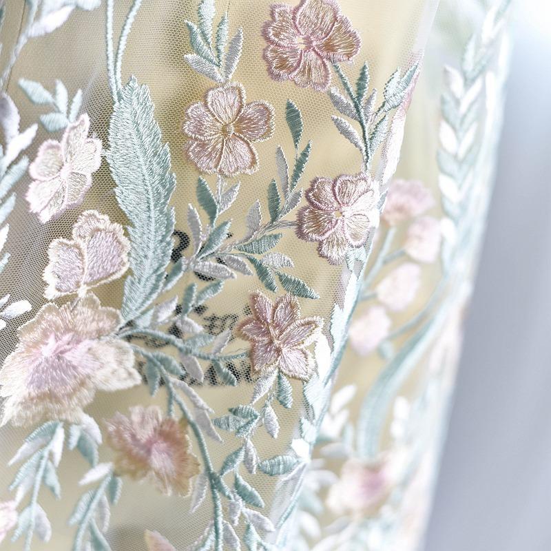 Color Three-Dimensional Branch Embroidery Lace Fabric Wedding Dress Dress Handmade Diy Fabric Mesh Decorative Material Green