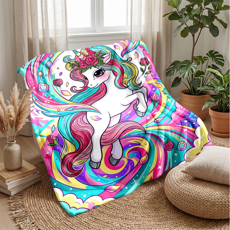 Rainbow Unicorn Girl Theme blanket Lightweight Warm Flannel Blanket Decorative Throw Blanket for Home Decoration