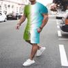 Summer Trend Fashion Men's Gradient Short-Sleeved Shorts Set 3D Print Retro Sports T-Shirt Two-Piece Men Streetwear Sportswear
