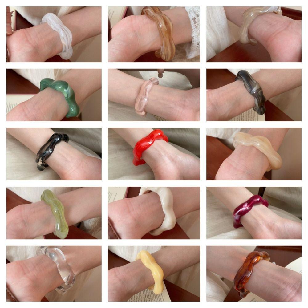 Irregular Resin Bangle Europe American Style Exaggerated Bracelet Unique Wide Open Bangle  Women