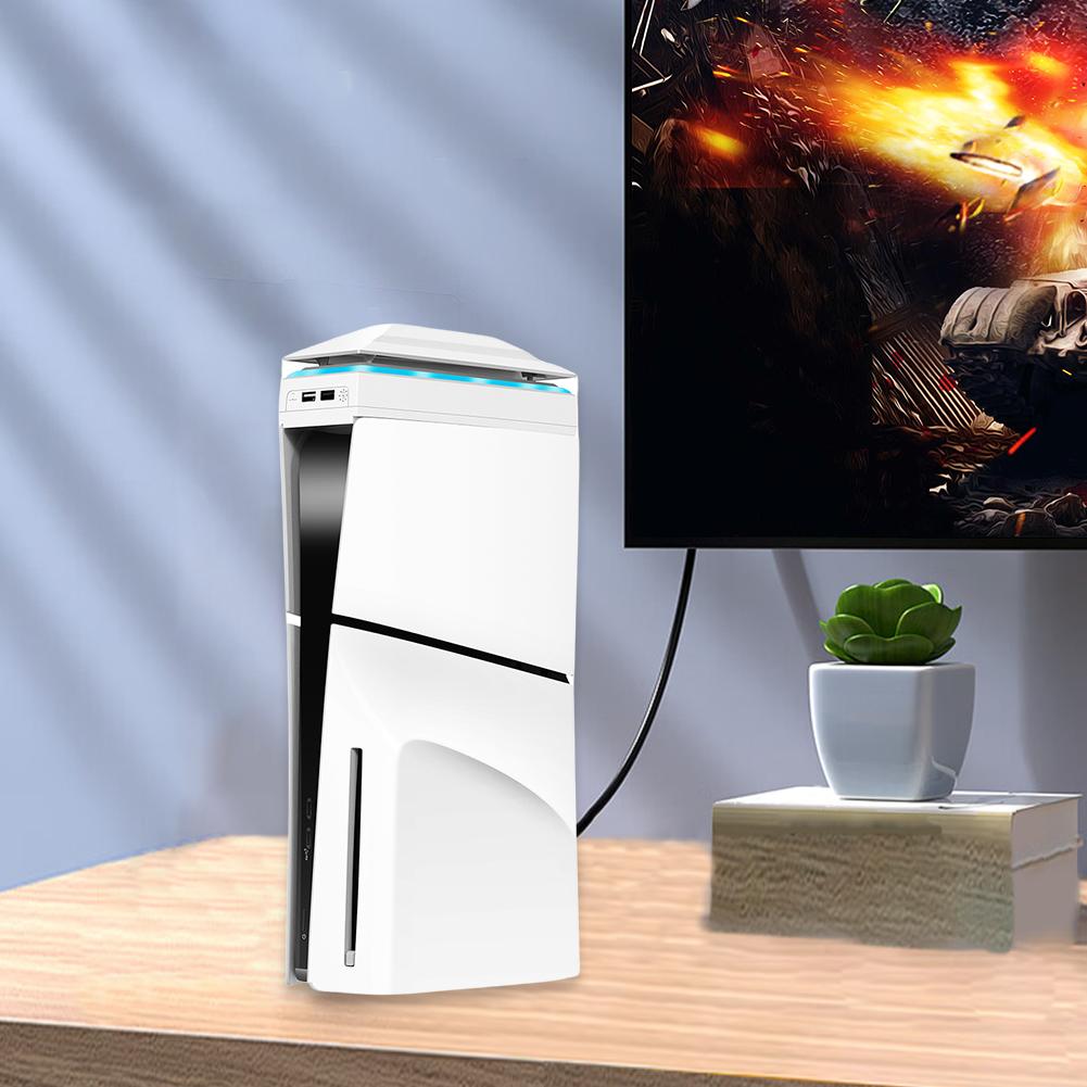 Console Cooling Fan with Dust Cover Colorful LED Light 3 Speed Top Cooling System Cooler Fan for  Slim Console Disc/Digital