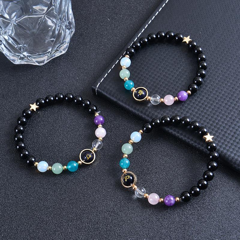 Bransoletka Dwanaście Konstelacji: Biżuteria Starlet z niebieskiego piaskowca i obsydianu