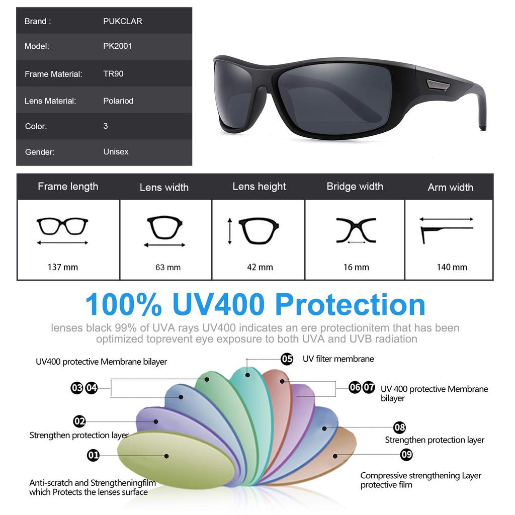 Pukla Sunglasses Polarized Sports Sunglasses Unisex Cycling Glasses UV400 Protection Running Driving Fishing Travel [PUKCLAR] Men's