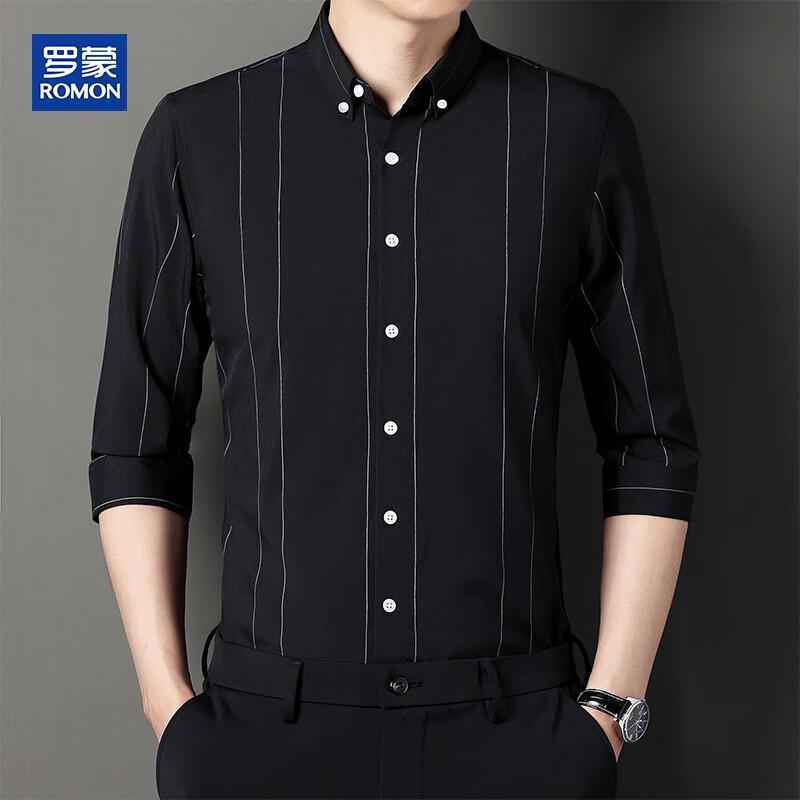 ROMON Men s Ice Silk Three-Quarter Sleeve Formal Shirt 5XL