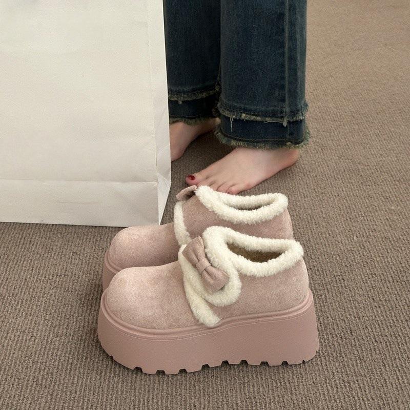 Fur integrated snow boots thick-soled velvet short boots women's winter small height increase warm bread shoes