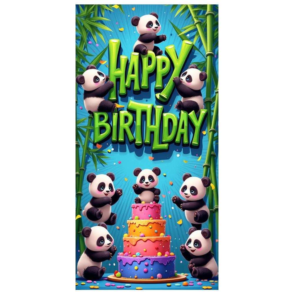 Geburtstags-Fotohintergrund Niedliches Panda-Design Banner Geburtstagsfeier-Banner Blauer Hintergrund Geburtstagsveranstaltungs-Display Für Panda