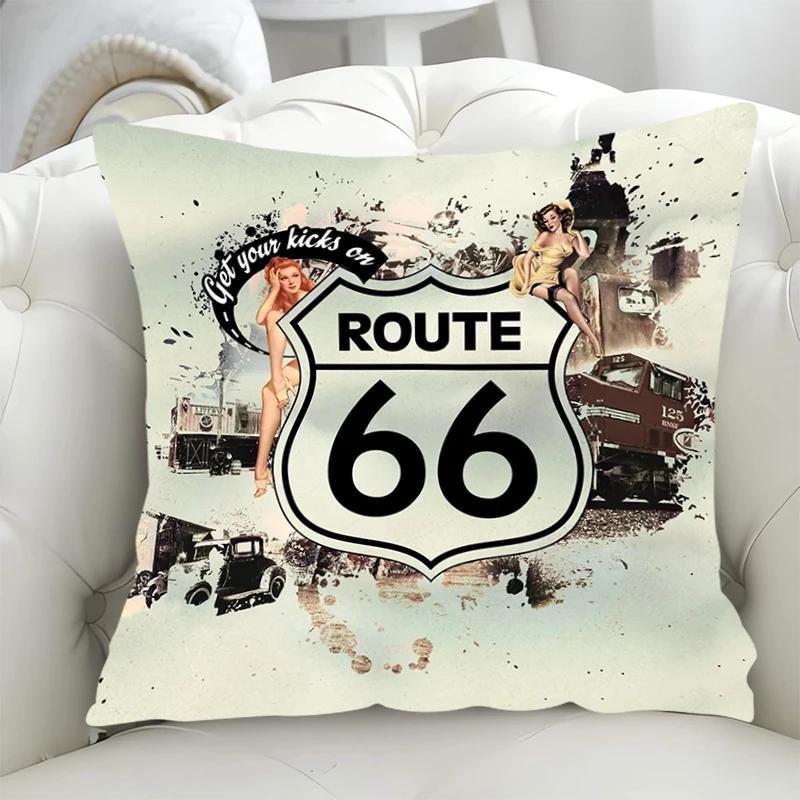 Pillowcase Highway Route 66 Cushion Covers 45x45 Short Plush Fall Decor Duplex Printing Cushions Cover 45*45 Lounge Chairs Sofa