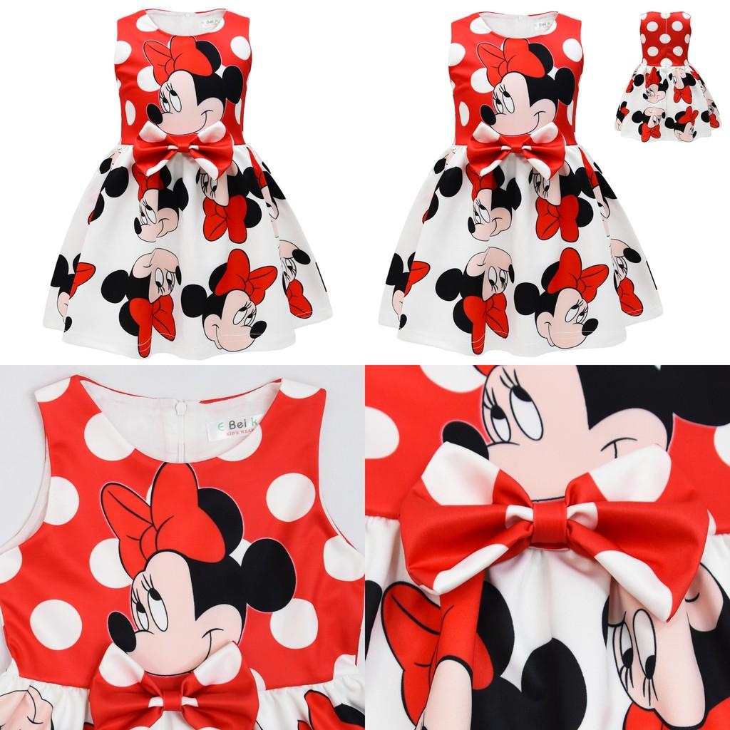 Minnie Mouse Girl Dress With Cartoon Pattern For Spring Girls Age 3 To 8
