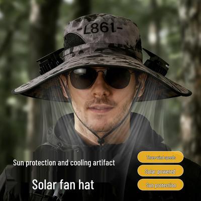 Solar-Powered Wide Brim Fisherman Hat with Fan for Sun Protection, Rechargeable and Portable for Outdoor Travel