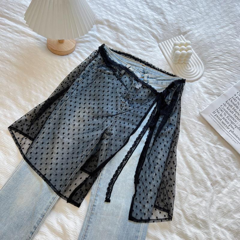 Original Design Lace Gauze Skirt Lace Fart Curtain Apron Women'S Stack Strap Skirt Cover Lace Up