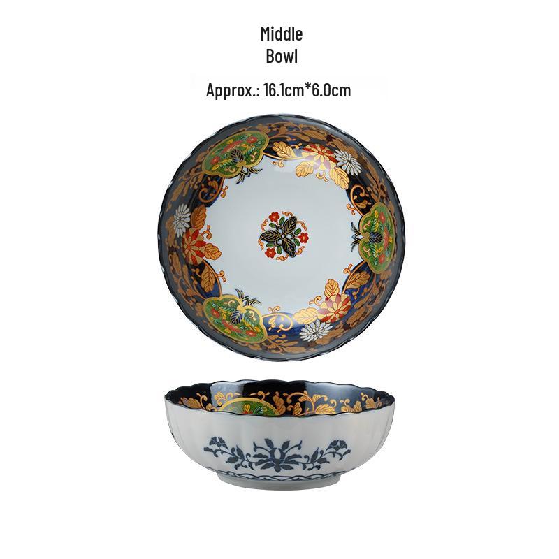 Mino Ware Japanese Retro Ceramic Tableware Set: Plates, Dishes, and Rice Bowls