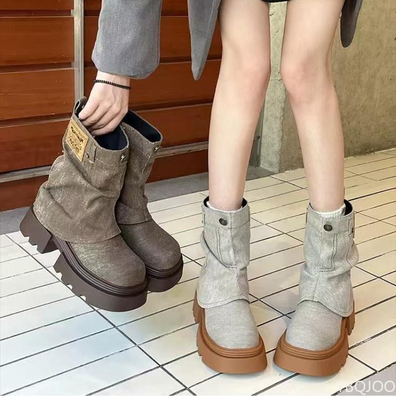 Height Increasing Anti Slip Thick Soled Women's Shoes Spring Autumn New Comfortable Thick Heel Simple Fashionable Women's Shoes