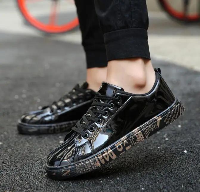 Mode Neue Männer Schuhe Fashiona Lackleder Sneakers Tops Gold Silber Hip Hop Stiefel Glänzend Beleuchtete Marke Designer Schuhe Flats Größe 46