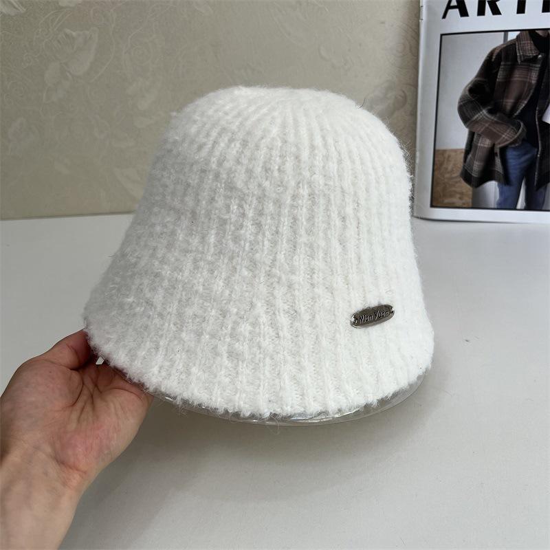 Autumn and winter show small face knitted fisherman hat children versatile big head circumference bucket hat plain basin hat tide