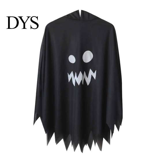 Indoor Outdoor Halloween Activity Wear Hooded Ghost Costume, White/Black Cape Costume for Kids Adults, Spooky Easy Loose Style Party Outfit with Wave