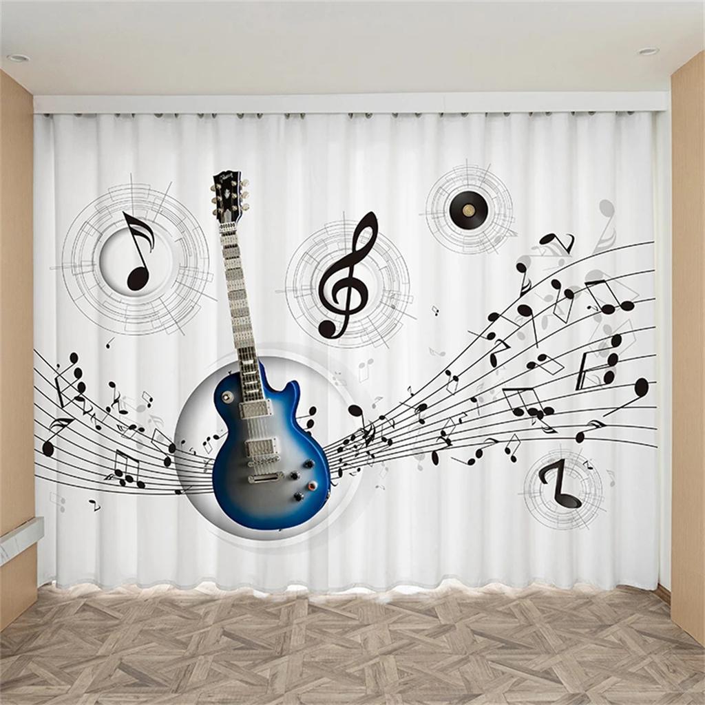 3D Electric Guitar & Music Notes Window Curtains - Teal, Velvet, Grommet Top, 52x84 Inch Per Panel (Set Of 2) - View #8