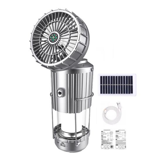 5-in-1 Portable LED Camping Lantern with Fan Bluetooth-compatible Speaker Solar Powered USB Rechargeable Emergency Hanging Light