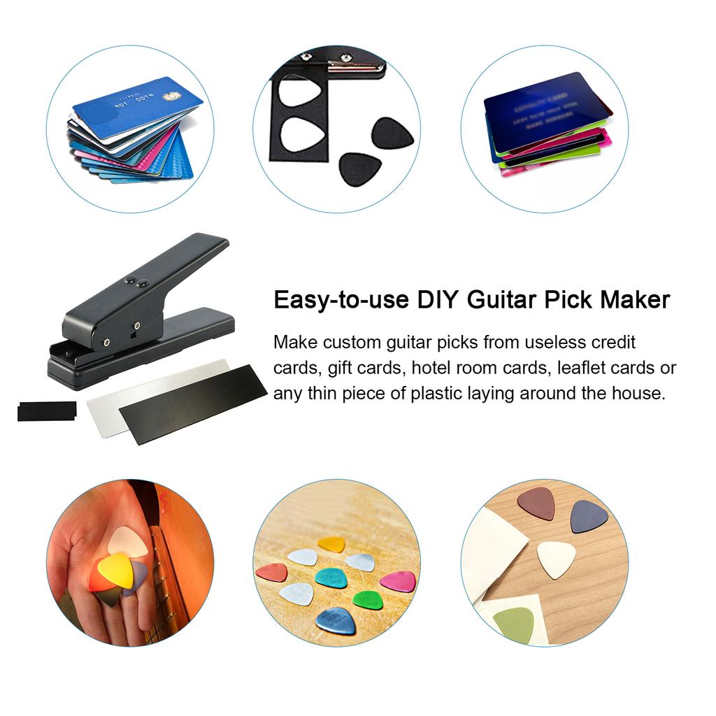 Guitar Pick Punch Set with 2 Pick Strips 2 Sandpaper Easy-to-use Pick Maker Wonderful Gift Choice for Guitar Players Birthdays Family Friends