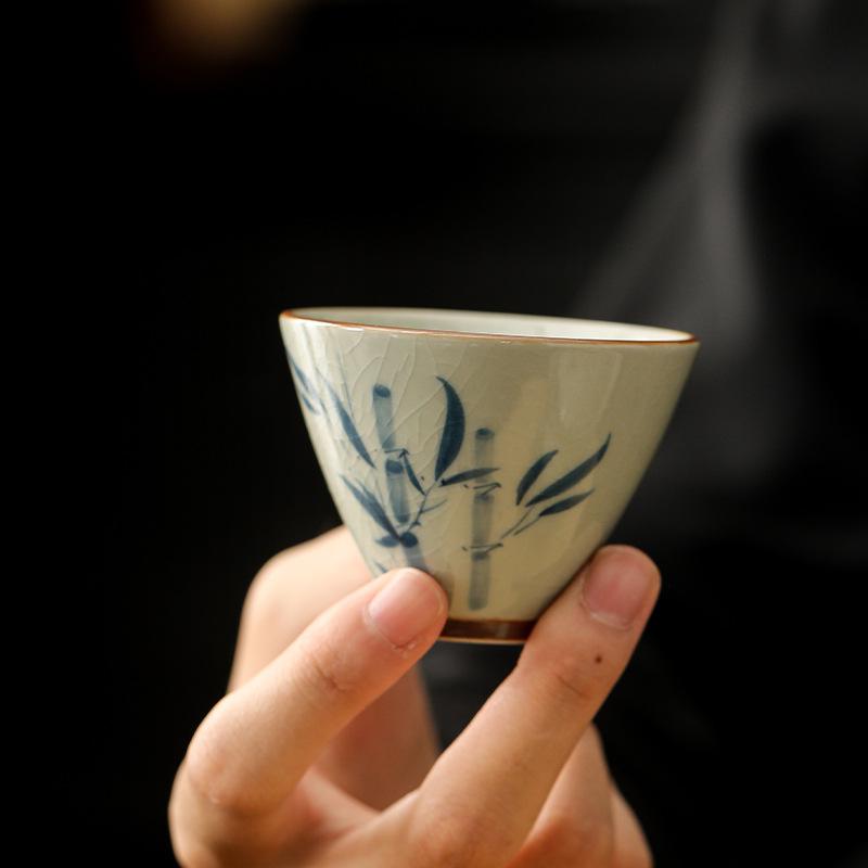 Ge Kiln Hand-Painted Hat Cup Teacup Kung Fu Tea Set Master Cup Single Cup Five Cups Gift Box Set Gift Companion Gift