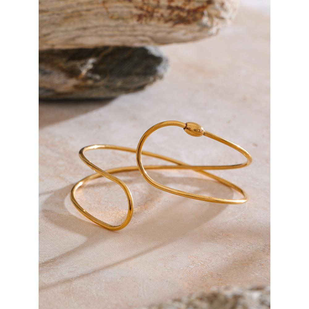 Eetit Minimalist Stainless Steel Double Layer Hollow Cuff Bracelet Bangle PVD Plated Fashion Geometric Waterproof Wrist Jewelry