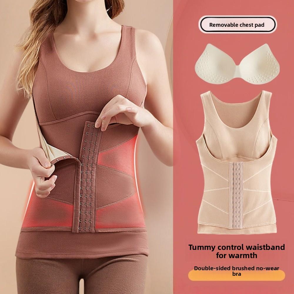 Schlankmachendes Thermoshirt mit formendem Taillenbund und gepolsterten Cups Ärmellos Samt-Fleece