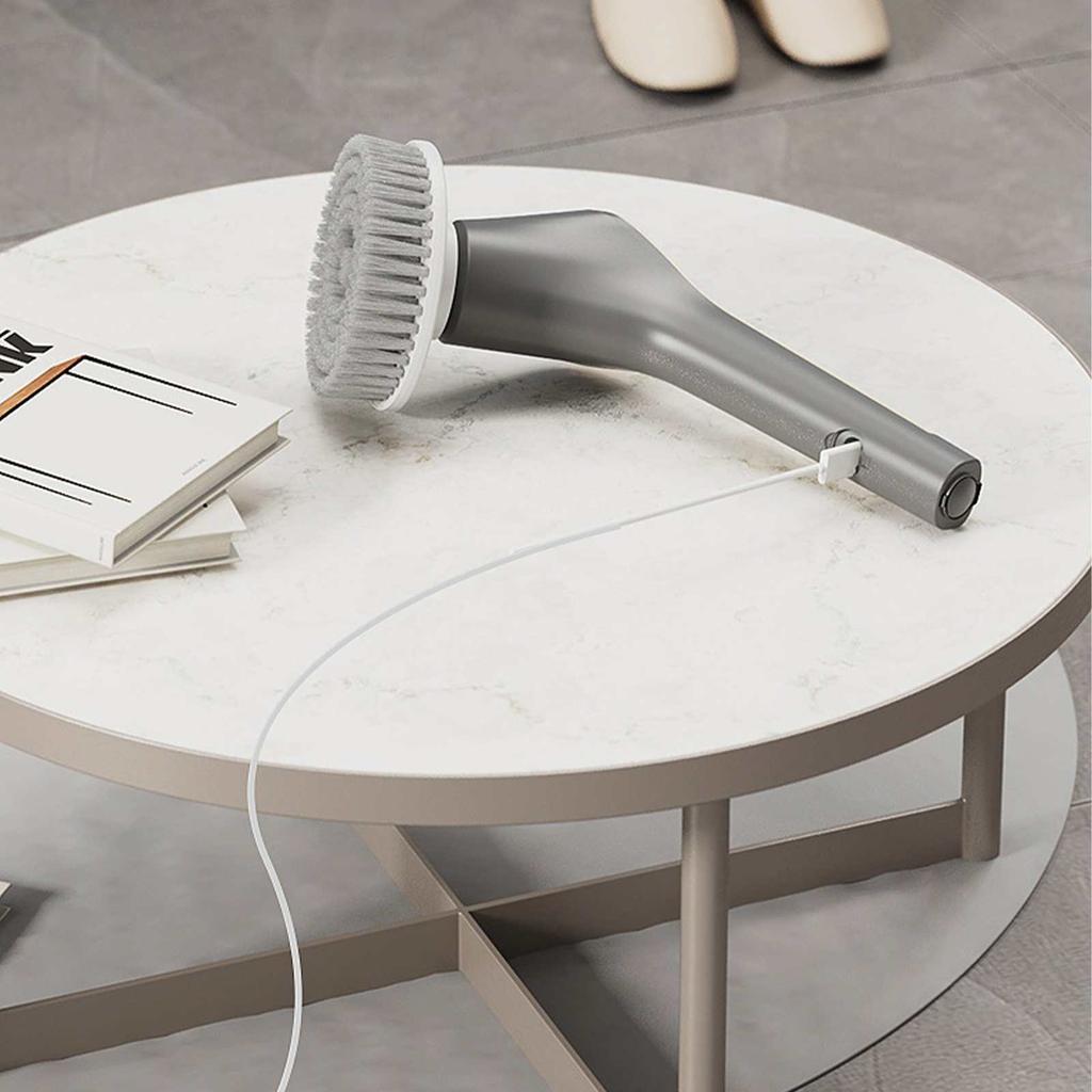 Wireless handheld multi-functional electric cleaning brush with long handle, retractable and waterproof, for cleaning kitchen dishes.