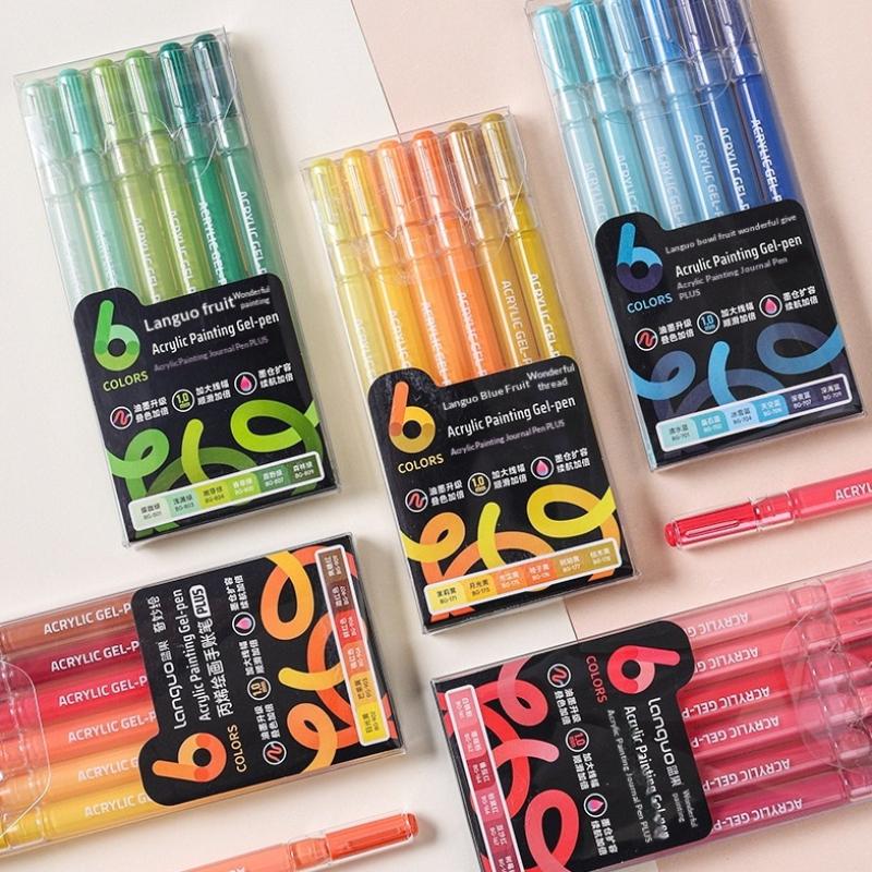 6 Colors Gel Pens Set Acrylic Painting Handbook Marker 1 Set Fine Tip Smooth Writing For School Art Office