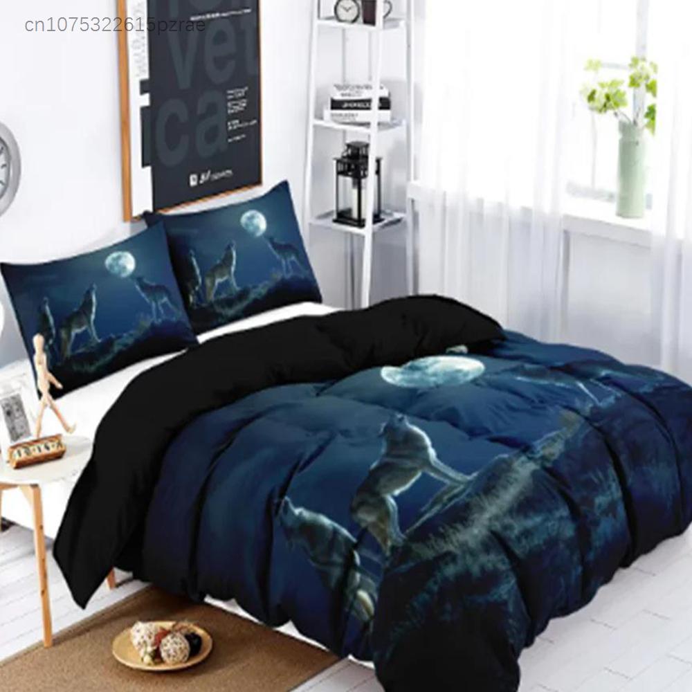 Wolf And Moon Theme Series Print Bedding set,comfortable,warm,For bedroom,hotel,homestay(1*down Duvet cover+2*pillowcase,No Core