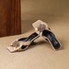 French holiday style high-heeled cool slippers women's outer wear summer 2025 new soft leather rhinestone bow wedge sandals