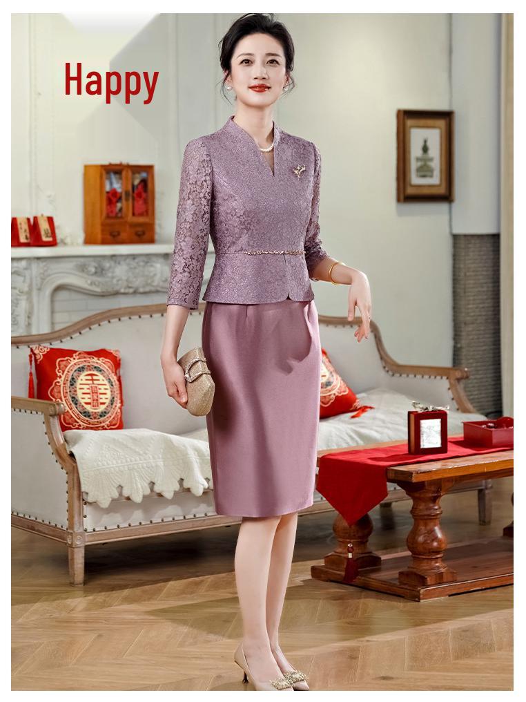 Elegante Completo da Matrimonio Viola 2025: Abito a Due Pezzi alla Moda e Valorizzante per un Look Snello ed Elegante