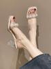 Transparent sandals high heels summer 2025 new high-end fashion versatile crystal thick heel wear sandals women's shoes