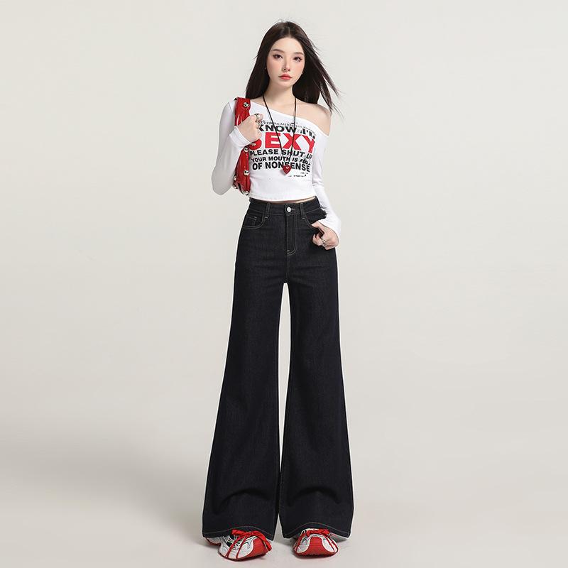 White non-stick leg slightly pulled jeans women's spring and summer new high-waisted loose and thin wide-leg flared pants