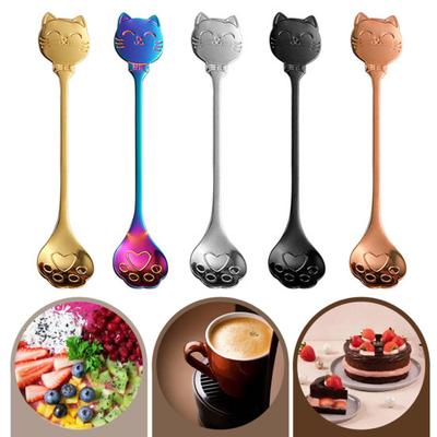 Cat Coffee Spoon, Stainless Steel Cat Paw Claw Teaspoon, Multi-Color Electroplated Stirring Spoon, for Ice Cream Yogurt Dessert