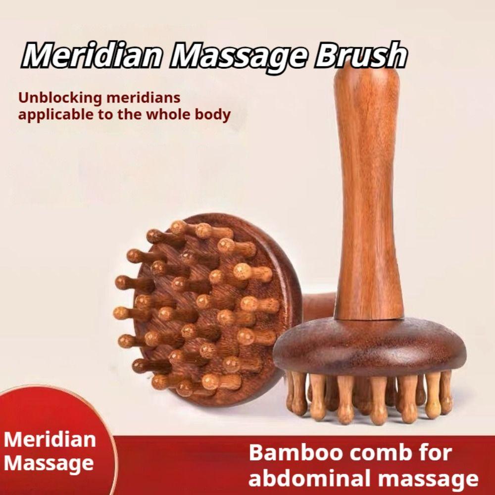 Circular Tooth Abdomen Massager Sandalwood Head Massage Comb  for Relieve Stress and Relax