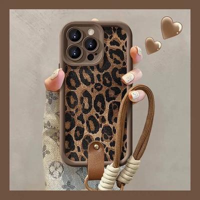 Luxus Leopard 16 Handgelenkschlaufe Handyhüllen für IPhone 13 11 14 15 Plus 12 16 Pro Max X XR XS MAX Hülle Silikon Handkette Abdeckung